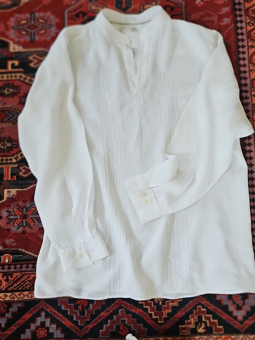 Banana Republic White Pintuck Mandarin Collar Women's Blouse